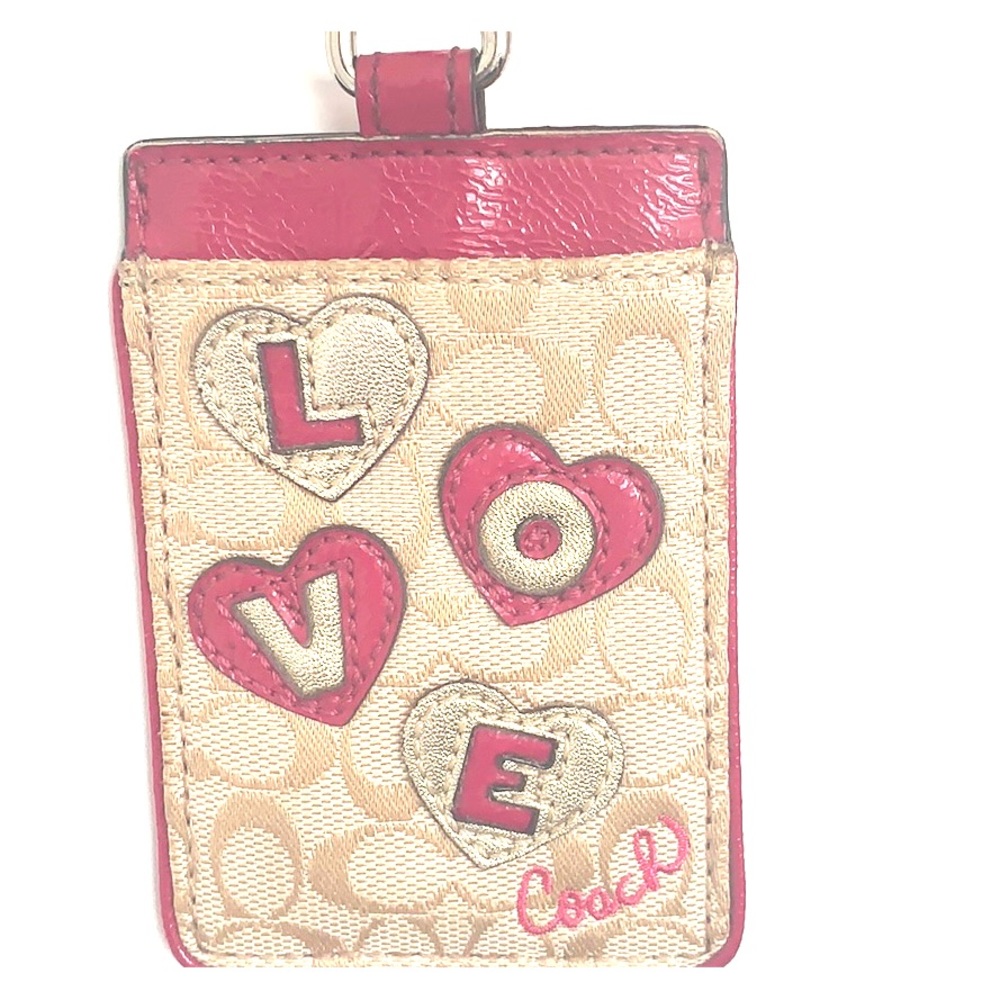 Coach LOVE pink vertical lanyard badge holder